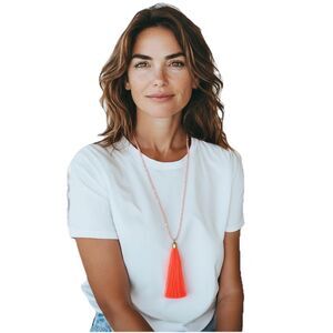 J. Crew  Beaded Pendant Necklace Women's Thread Tassel Seed Bead Neon Light Pink